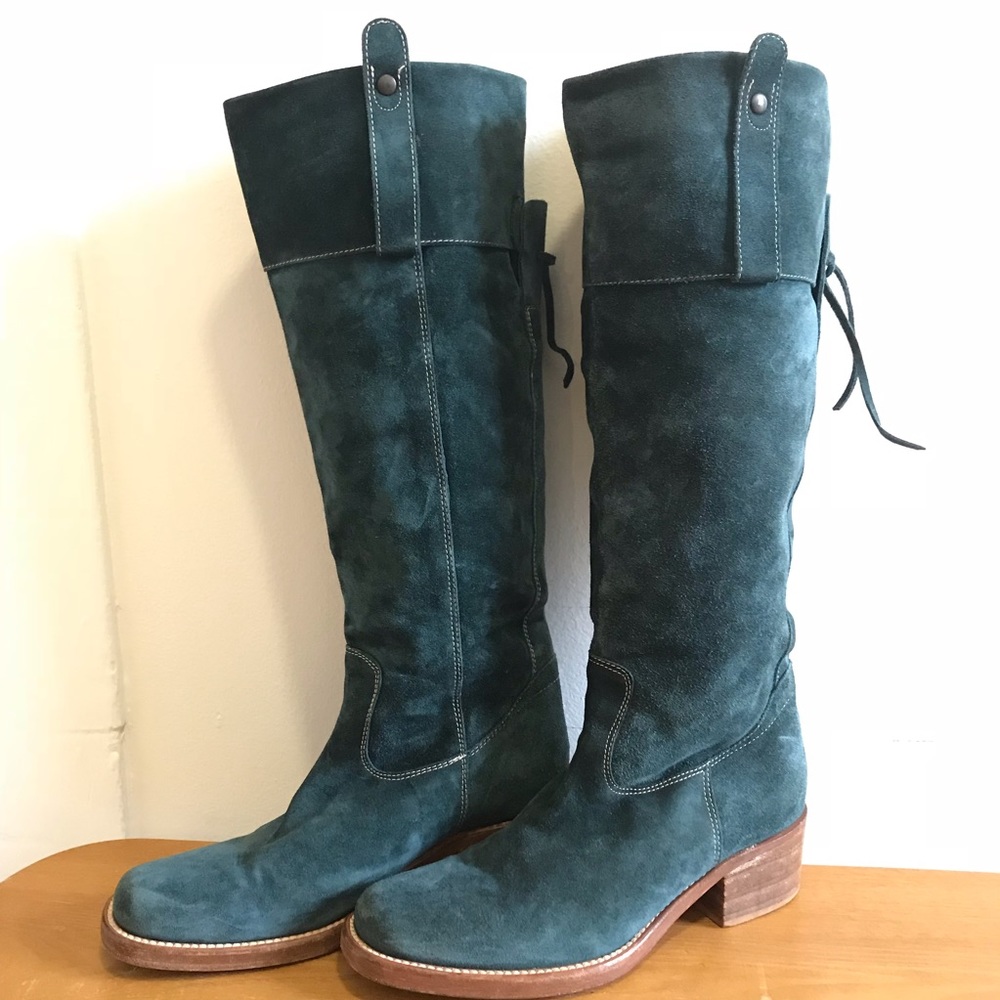 buttero knee length boot suede teal